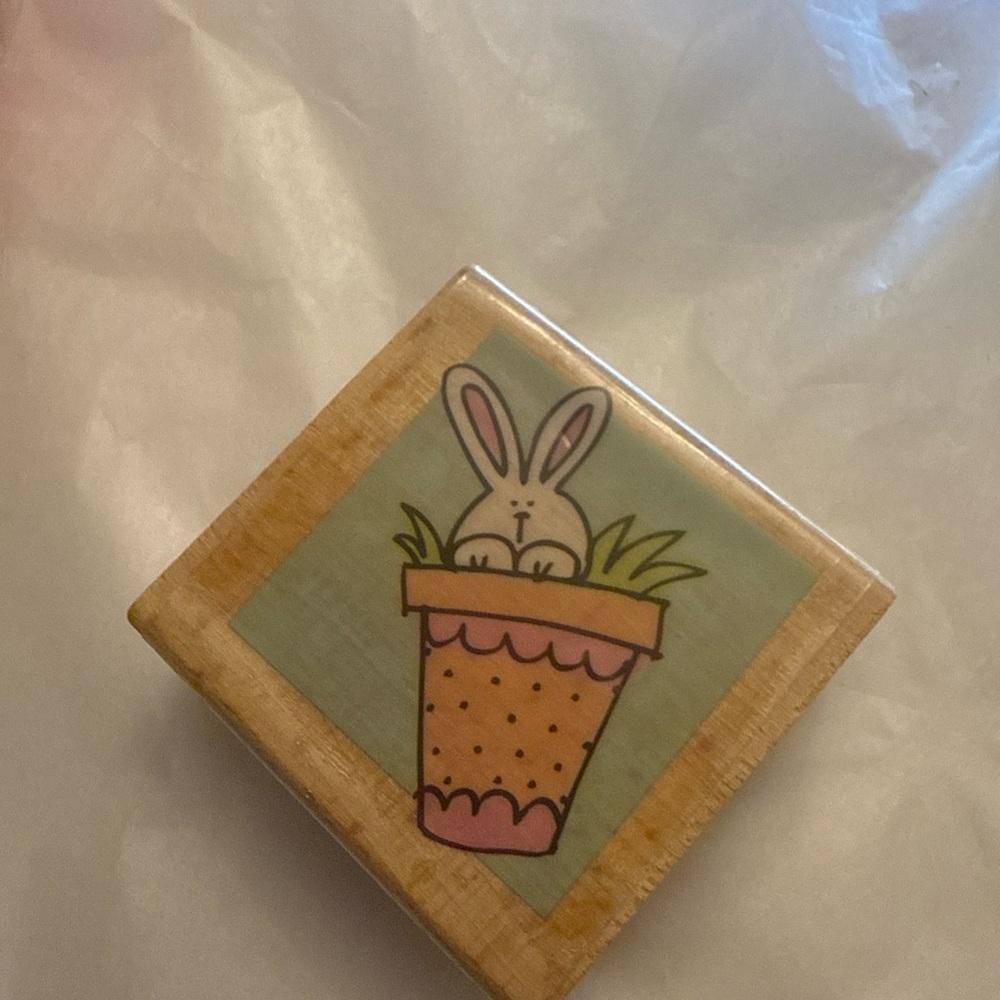 Bunny in Flower Pot Rubber Stamp